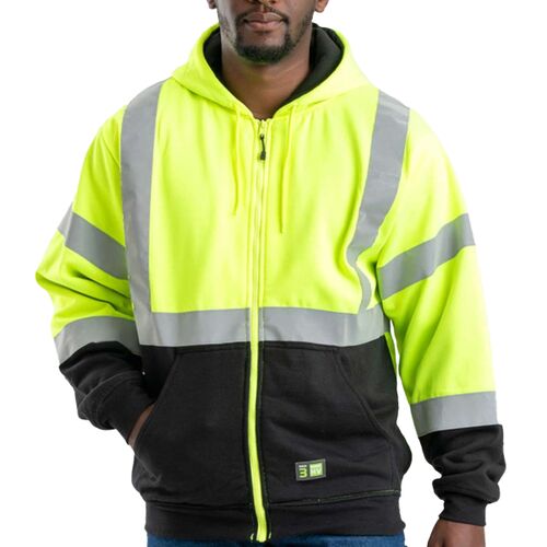 Men's Hi-Vis Class 3 Color Block Full-Zip Hooded Sweatshirt Thumbnail
